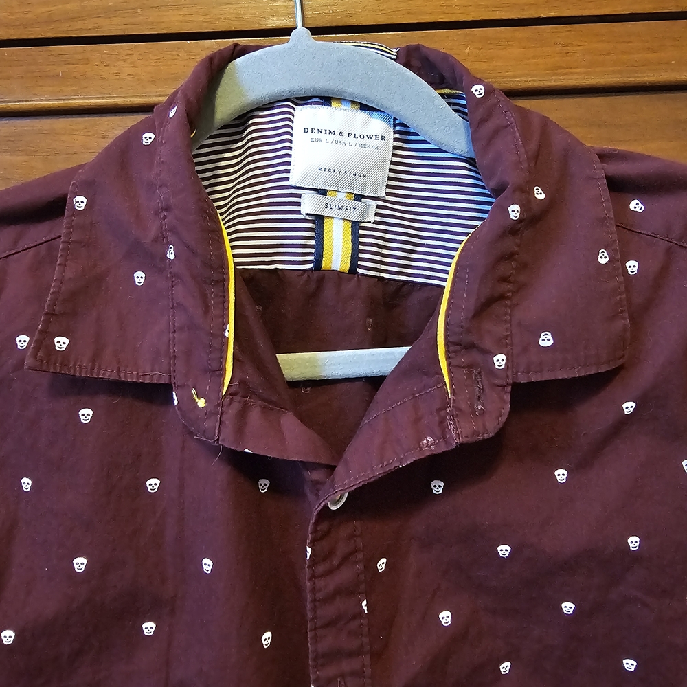 Denim & Flower Burgundy Skull Print Shirt